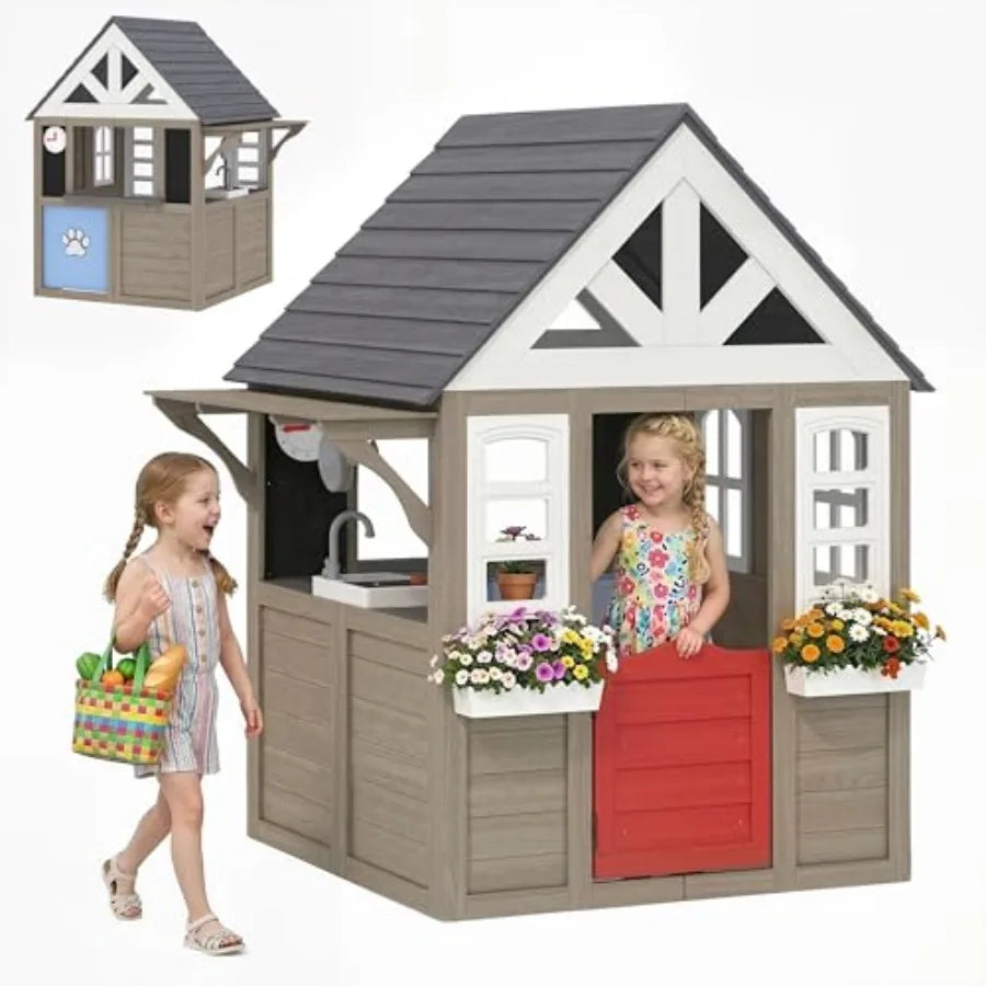 MDNG Wooden Outdoor Playhouse With Dog Door For Kids