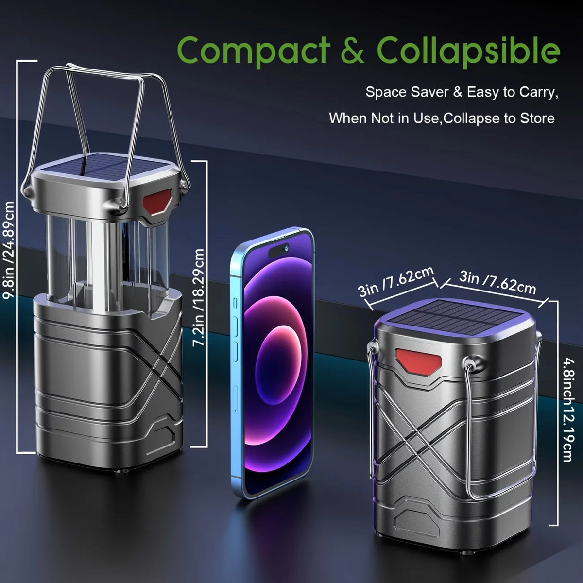 Collapsible Rechargeable Solar Camping Lantern With Led Flashlight