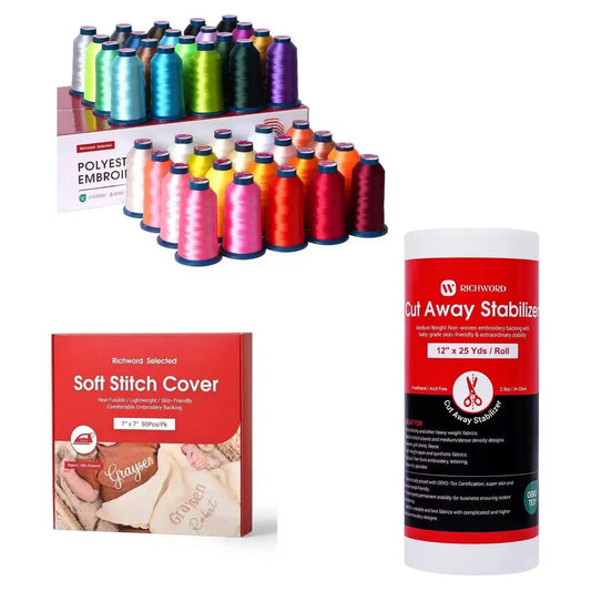 POOLIN Embroidery Supplies Bundle With Thread Stabilizer And Stitch Cover