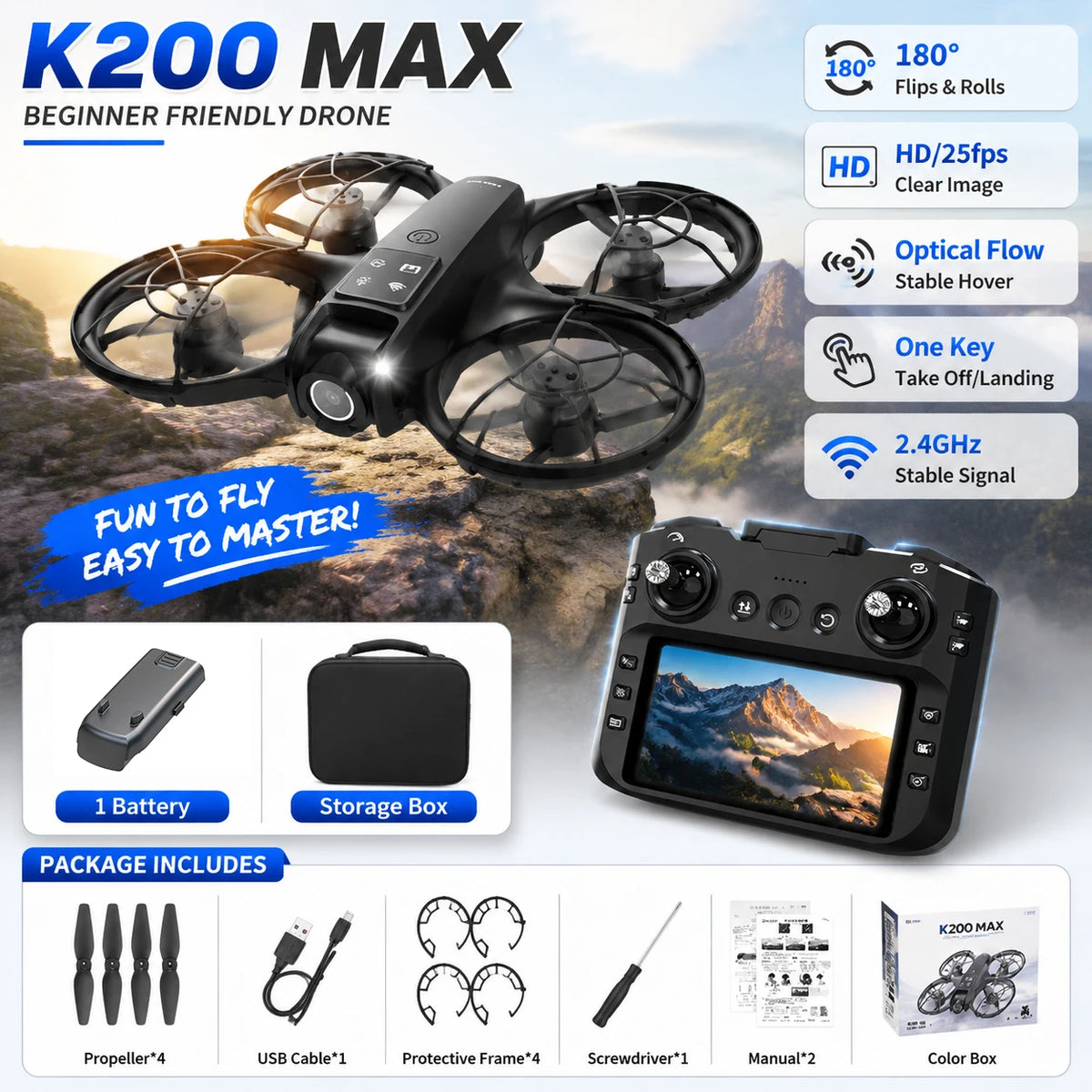 ZNLYRION K200MAX Drone With 180 Degree Camera And LCD Screen