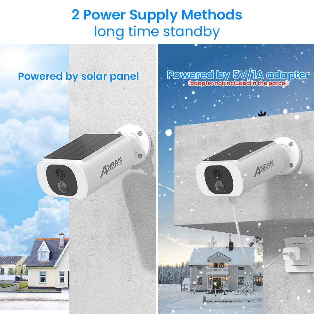 ANRAN 2K Solar Security Camera 3/5MP Outdoor Wireless 2.4G WIFI Camera Battery Cam Floodlight Color Night Vision Can't Add NVR
