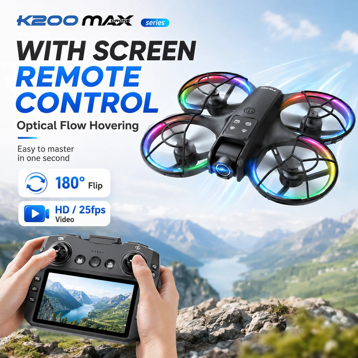 ZNLYRION K200MAX Drone With 180 Degree Camera And LCD Screen