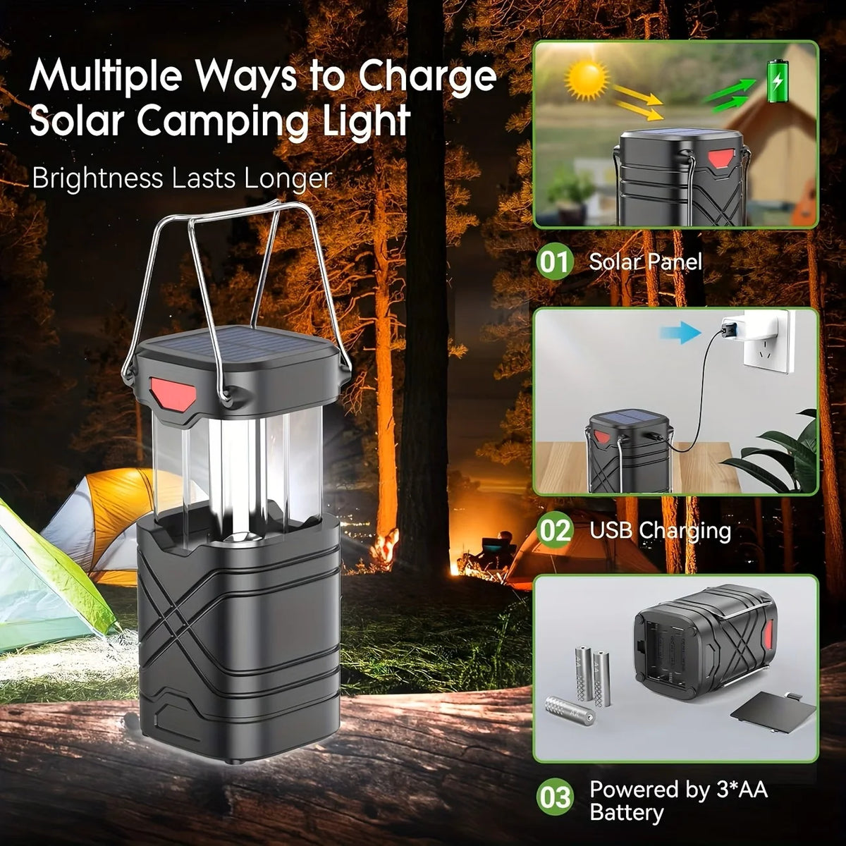 Collapsible Rechargeable Solar Camping Lantern With Led Flashlight