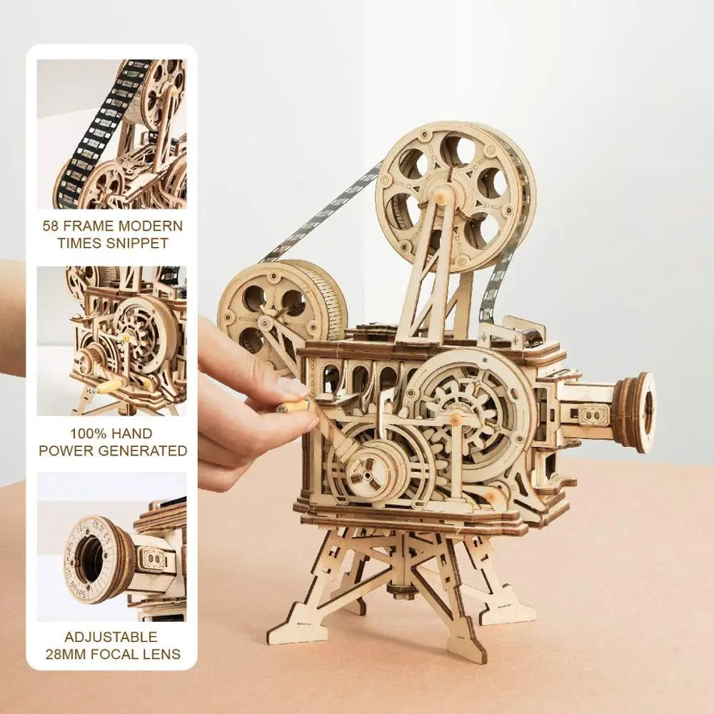 Robotime ROKR Hand Crank Film Projector Wooden Puzzle Model