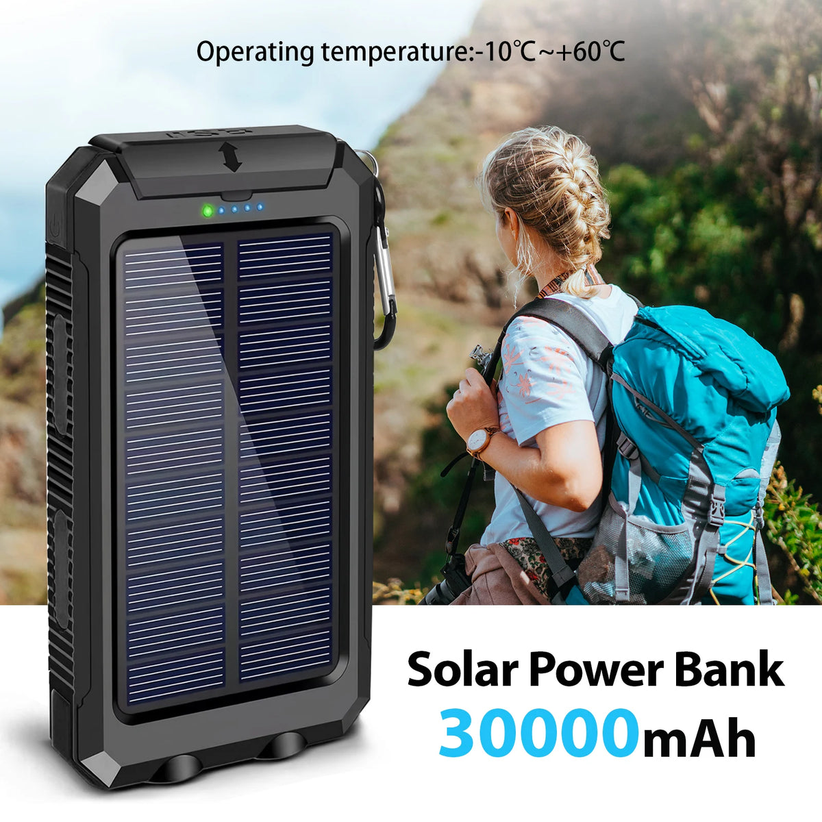 30000mAh Solar Power Bank with Flashlight Digital Display Fast Charger