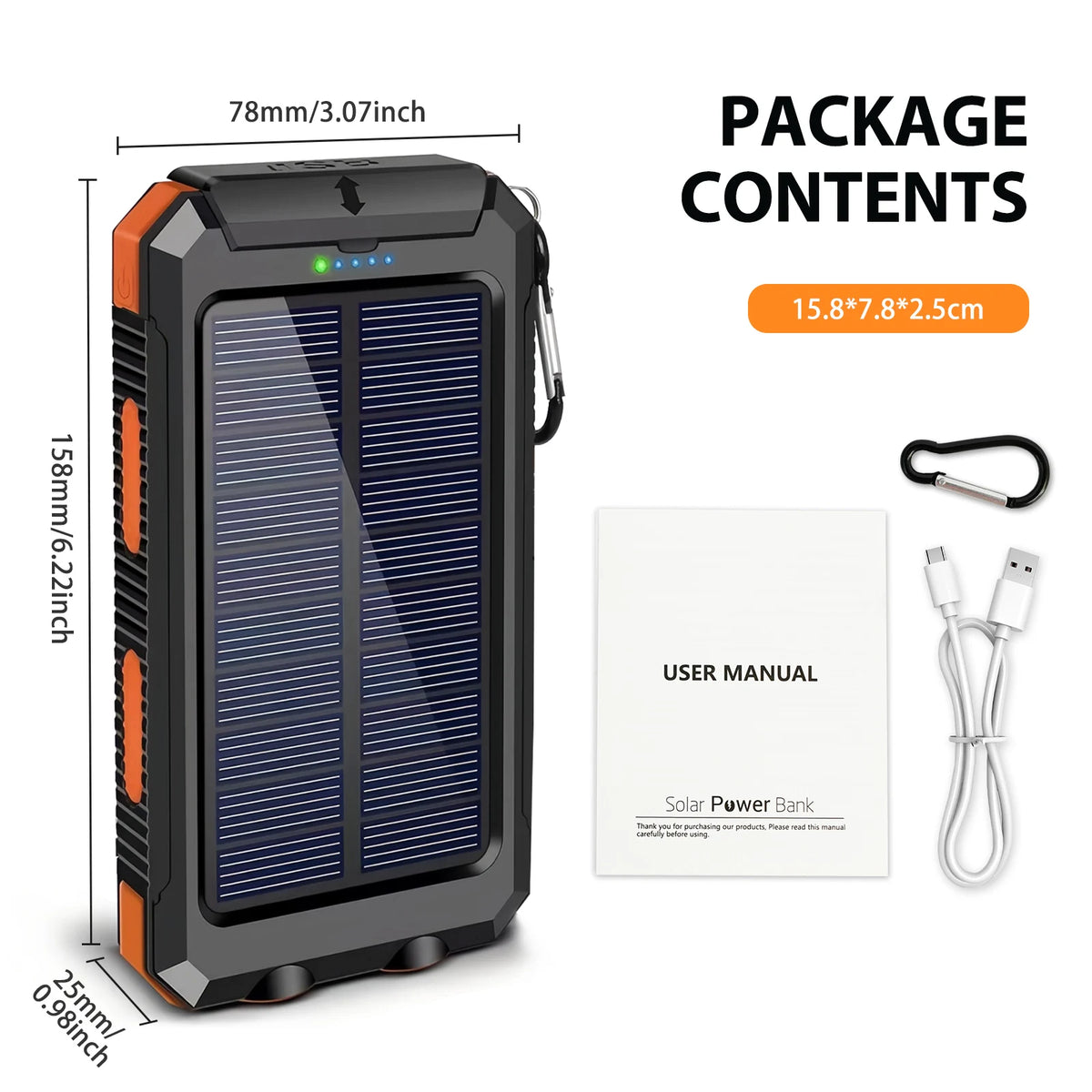 30000mAh Solar Power Bank with Flashlight Digital Display Fast Charger