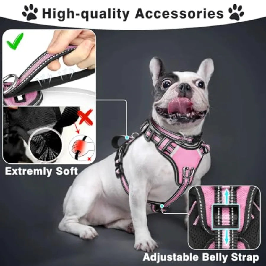 Reflective Nylon Dog Harness Collar And Leash Set No Pull Design