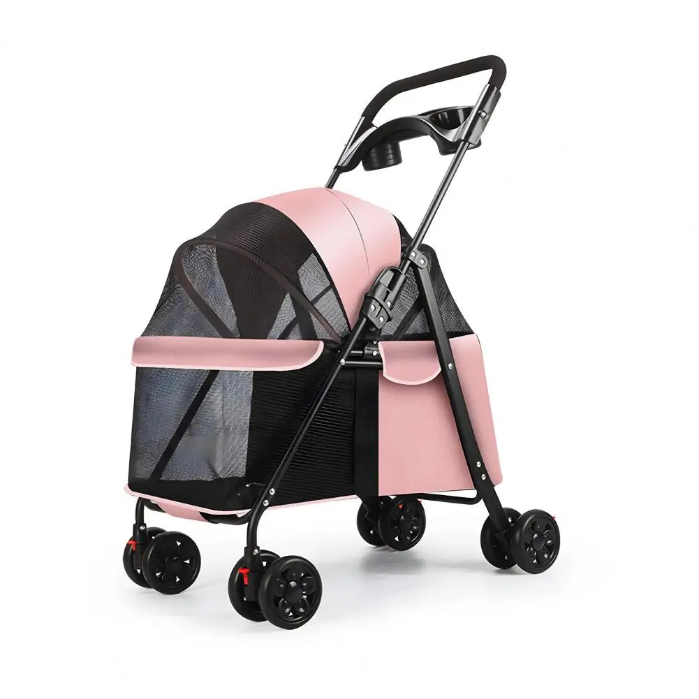 Four Wheel Folding Pet Stroller With Breathable Mesh Window