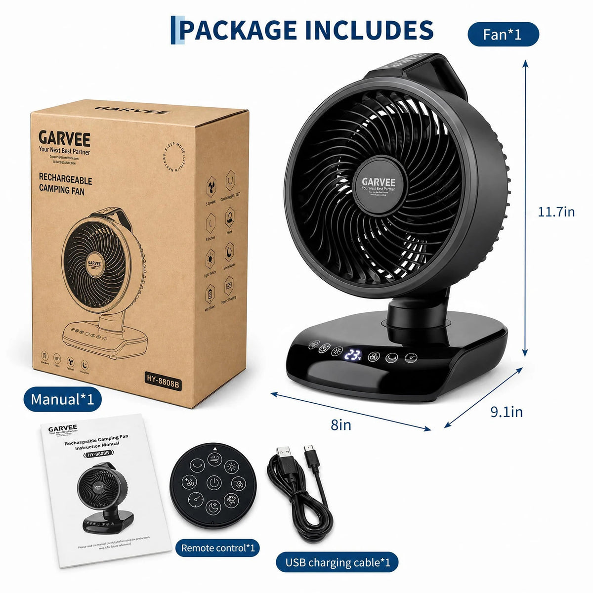 HiMISS Portable Camping Fan With 20000mAh Battery LED Light