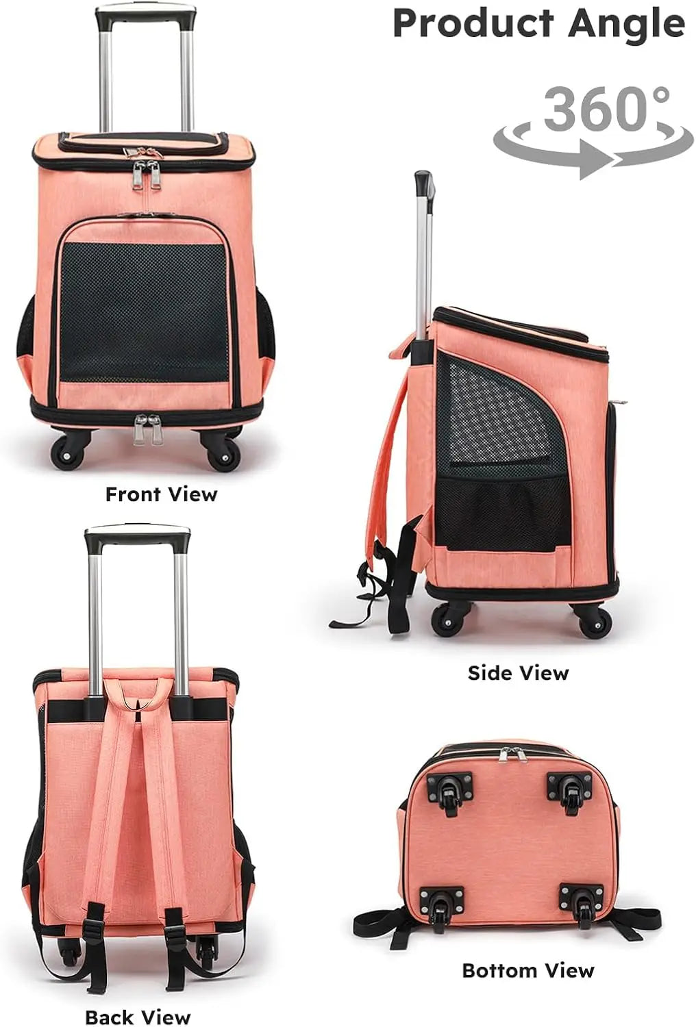 3-In-1 Wheeled Pet Carrier Backpack With Rolling Travel Convenience