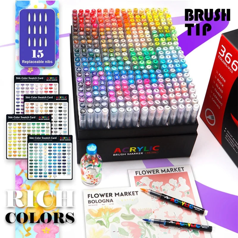 Acrylic Brush Markers for Fabric Rock Ceramic and DIY Crafts