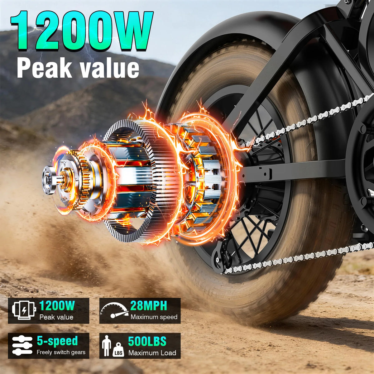 FURIDER All Terrain Electric Bicycle With 1200W Peak Motor