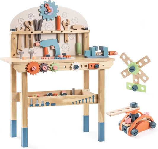 Robotime Kids Wooden Tool Bench Pretend Play Workshop Set