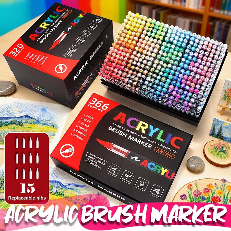 Acrylic Brush Markers for Fabric Rock Ceramic and DIY Crafts