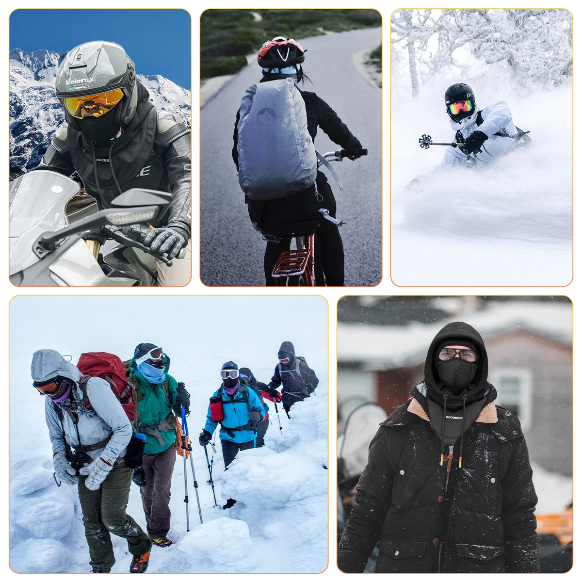 ROCKBROS Motorcycle Scooter Mask Winter Cycling Face Mask Women Men Hood Balaclava Warm Windproof Ski Mask Fleece Double Layer