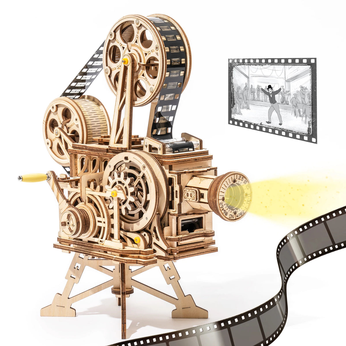 Robotime ROKR Hand Crank Film Projector Wooden Puzzle Model