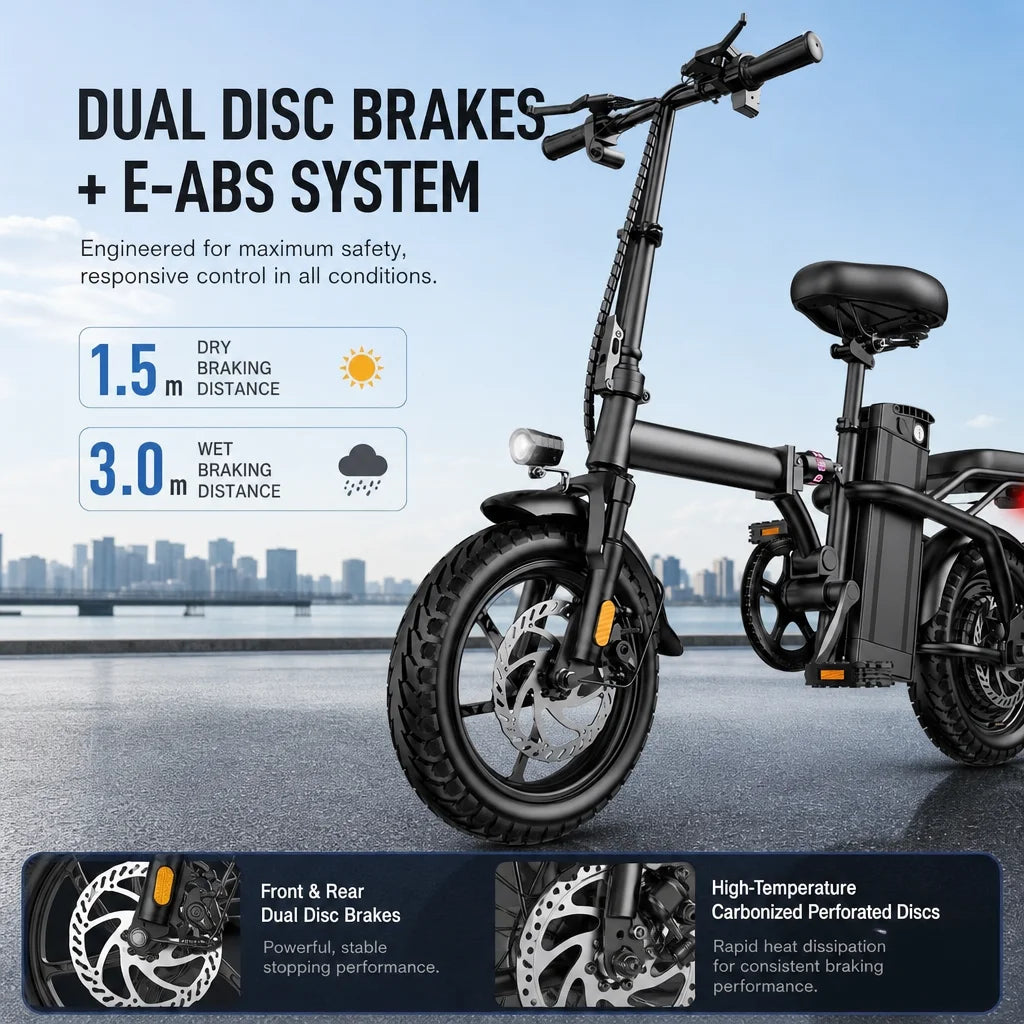 Lightweight Folding Electric Bike With Removable Battery and Dual Disc Brakes