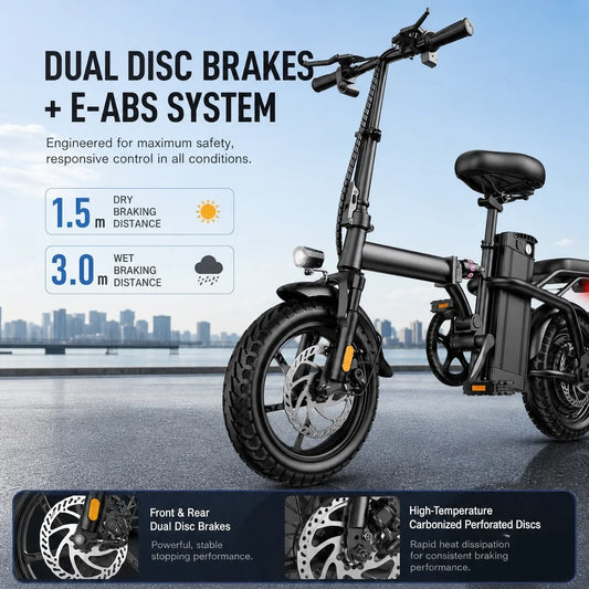 Lightweight Folding Electric Bike With Removable Battery and Dual Disc Brakes