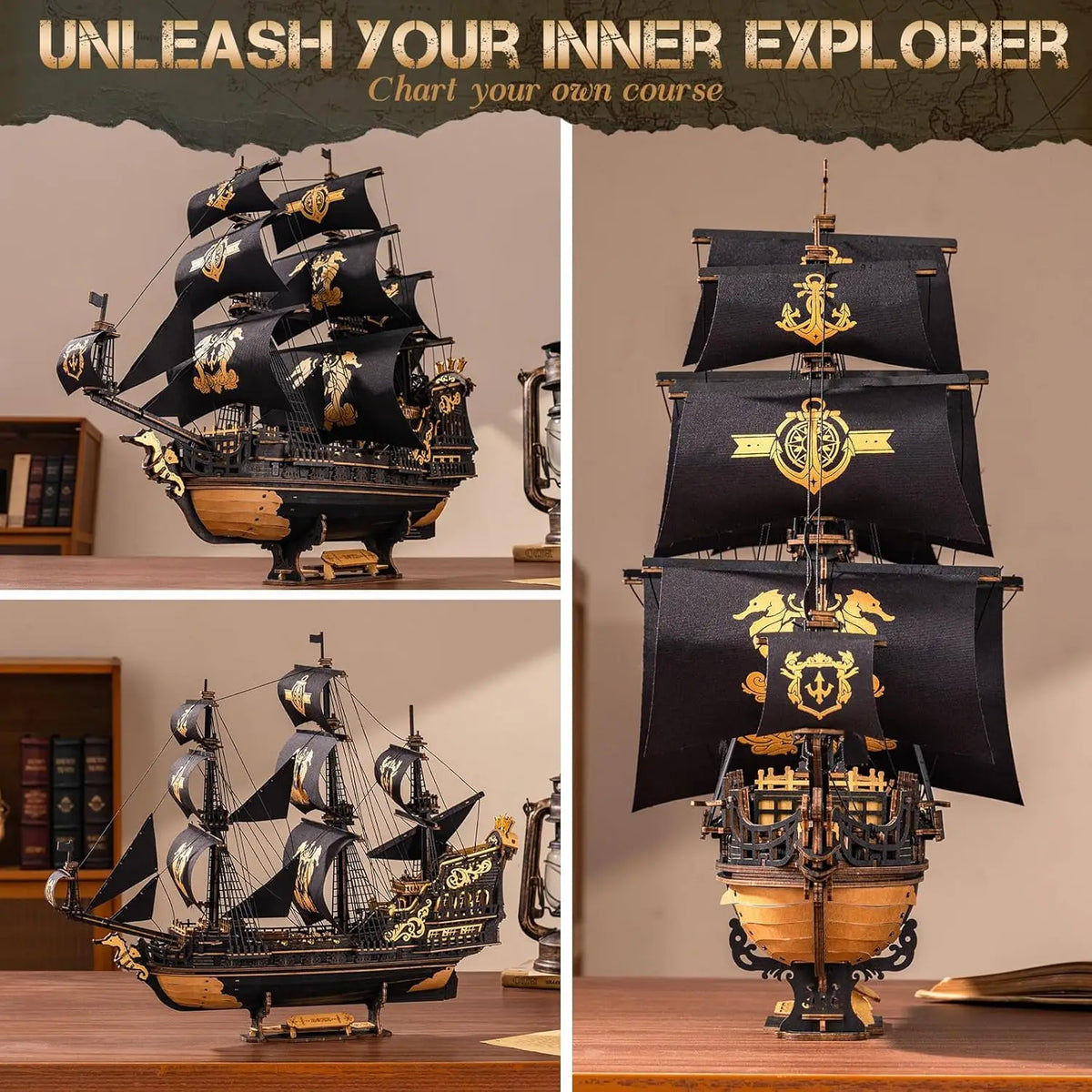 Robotime Rokr Wooden Seahouse Barque Model Building Kit