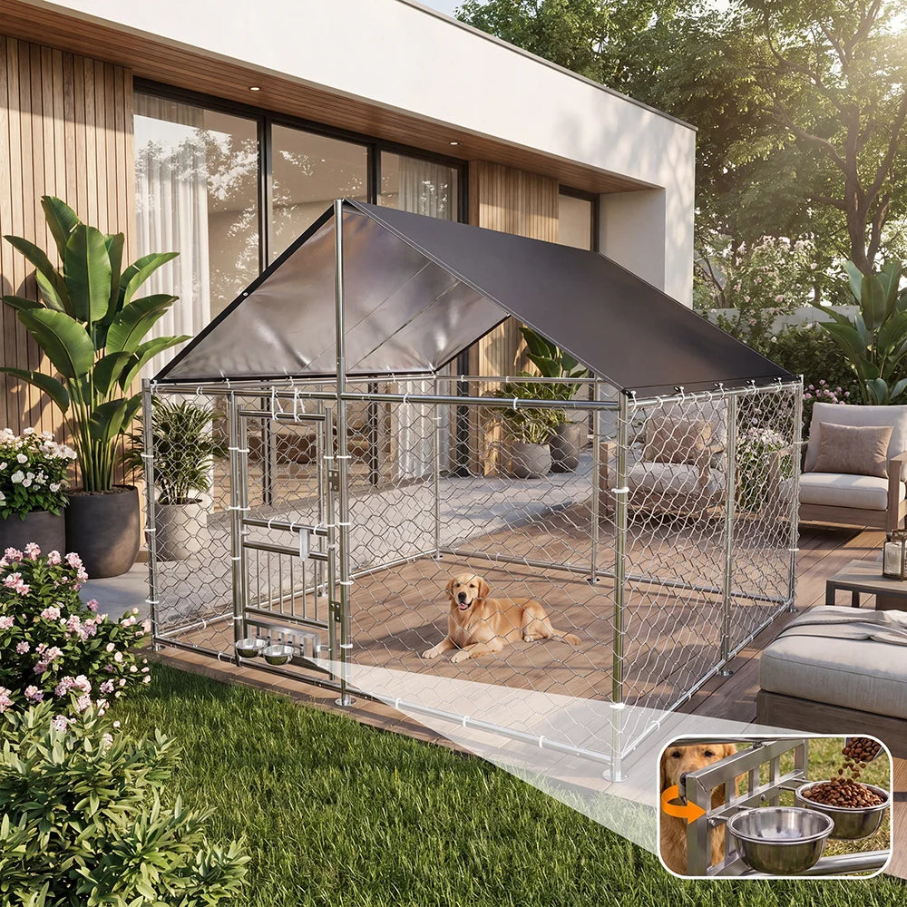 Heavy Duty Outdoor Dog Kennel Featuring Dual Entry Doors