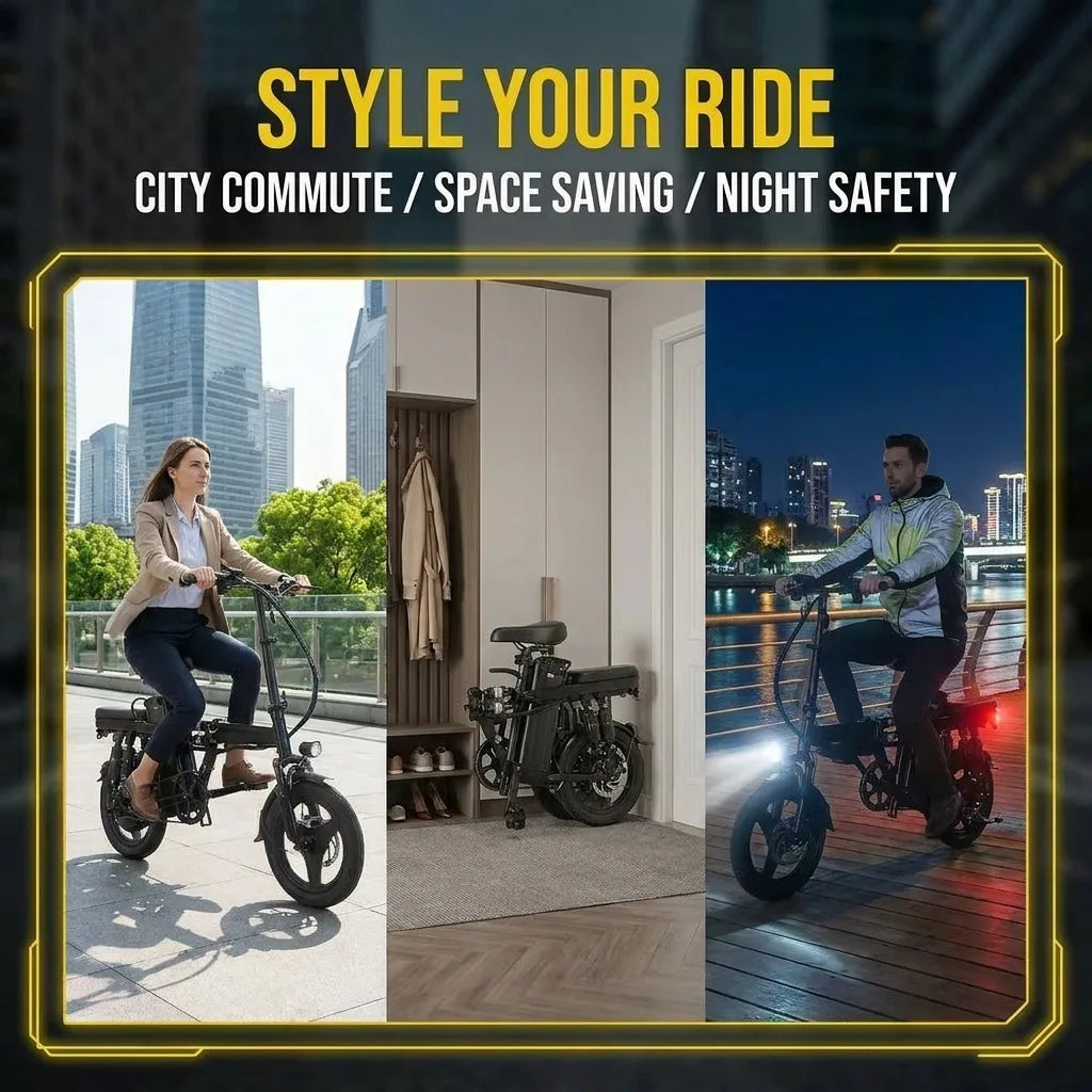 Folding Electric Bike With Rear Seat And Removable Battery