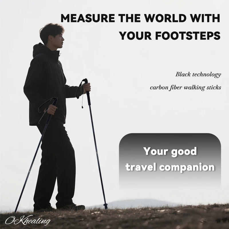 OKHEALING Carbon Fiber Foldable Trekking Poles Ultra Light Hiking Sticks