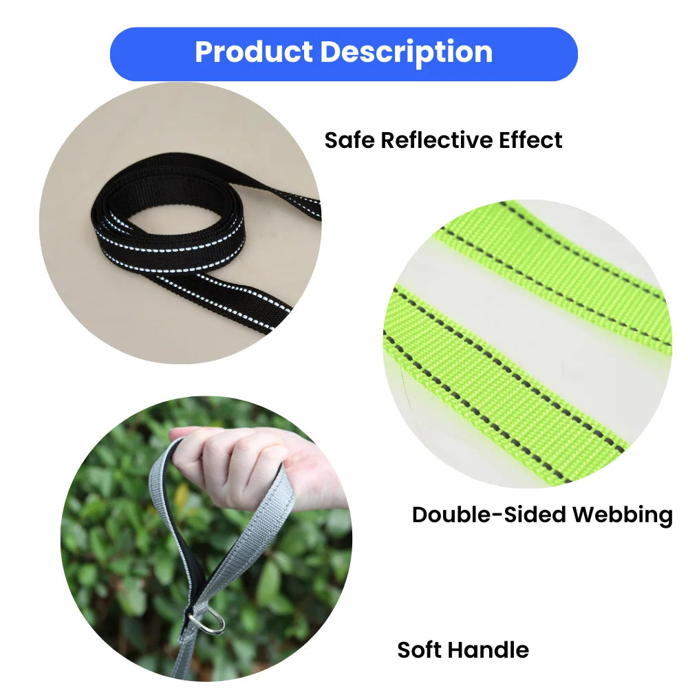 Reflective Double Sided Nylon Dog Leash With Padded Handle