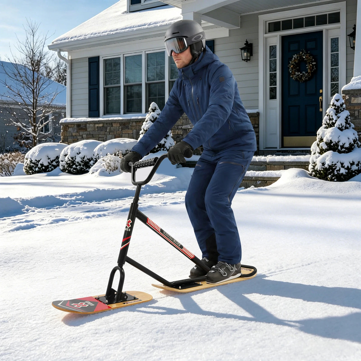 Snow Scooter With Dual Skis And 360 Degree Steering