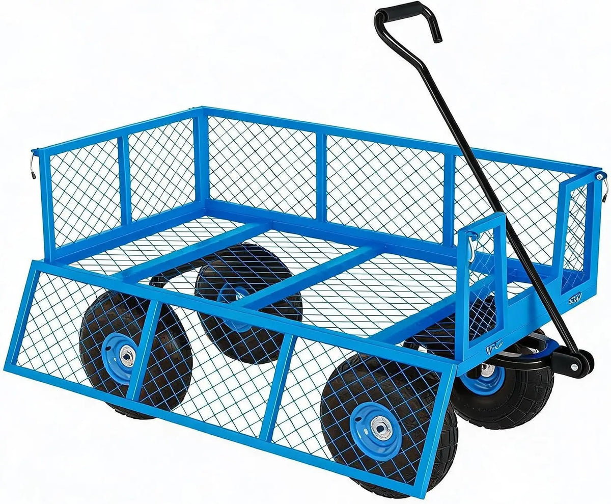 Tacleekii Heavy Duty Steel Garden Wagon With Removable Mesh Sides
