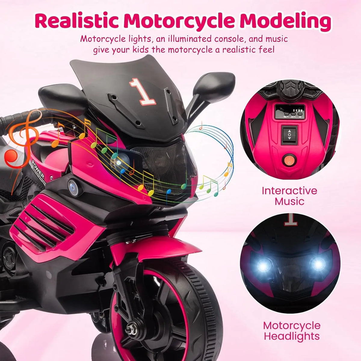 HiMISS Kids Electric Ride On Motorcycle With Lights And Music