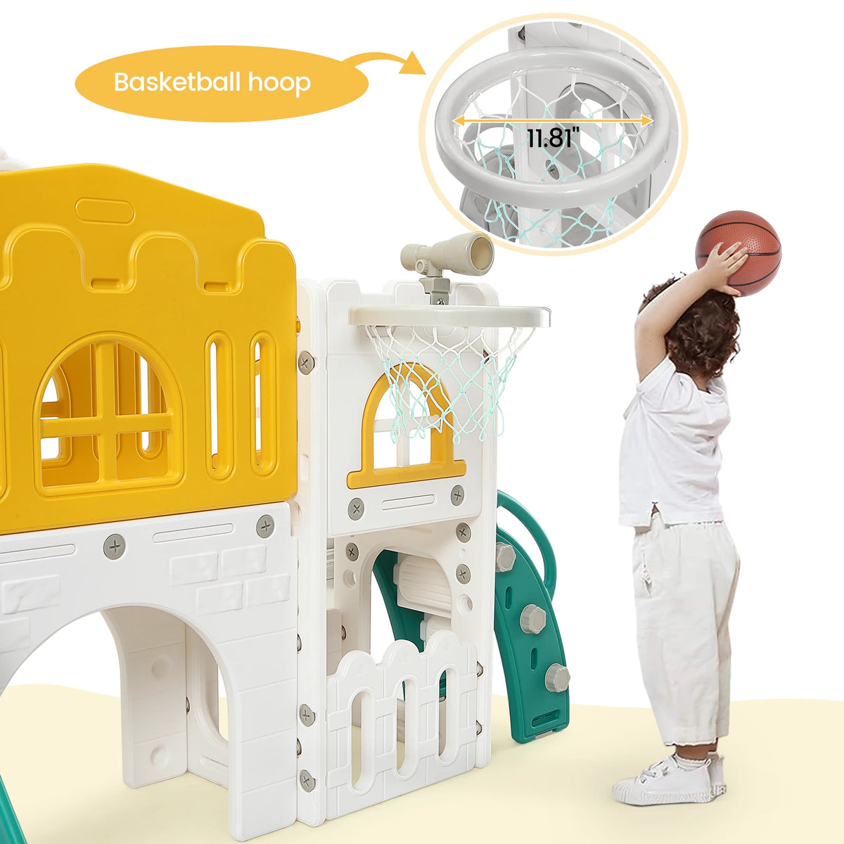 8In1 Toddler Slide Indoor Playground With Climber And Basketball Hoop