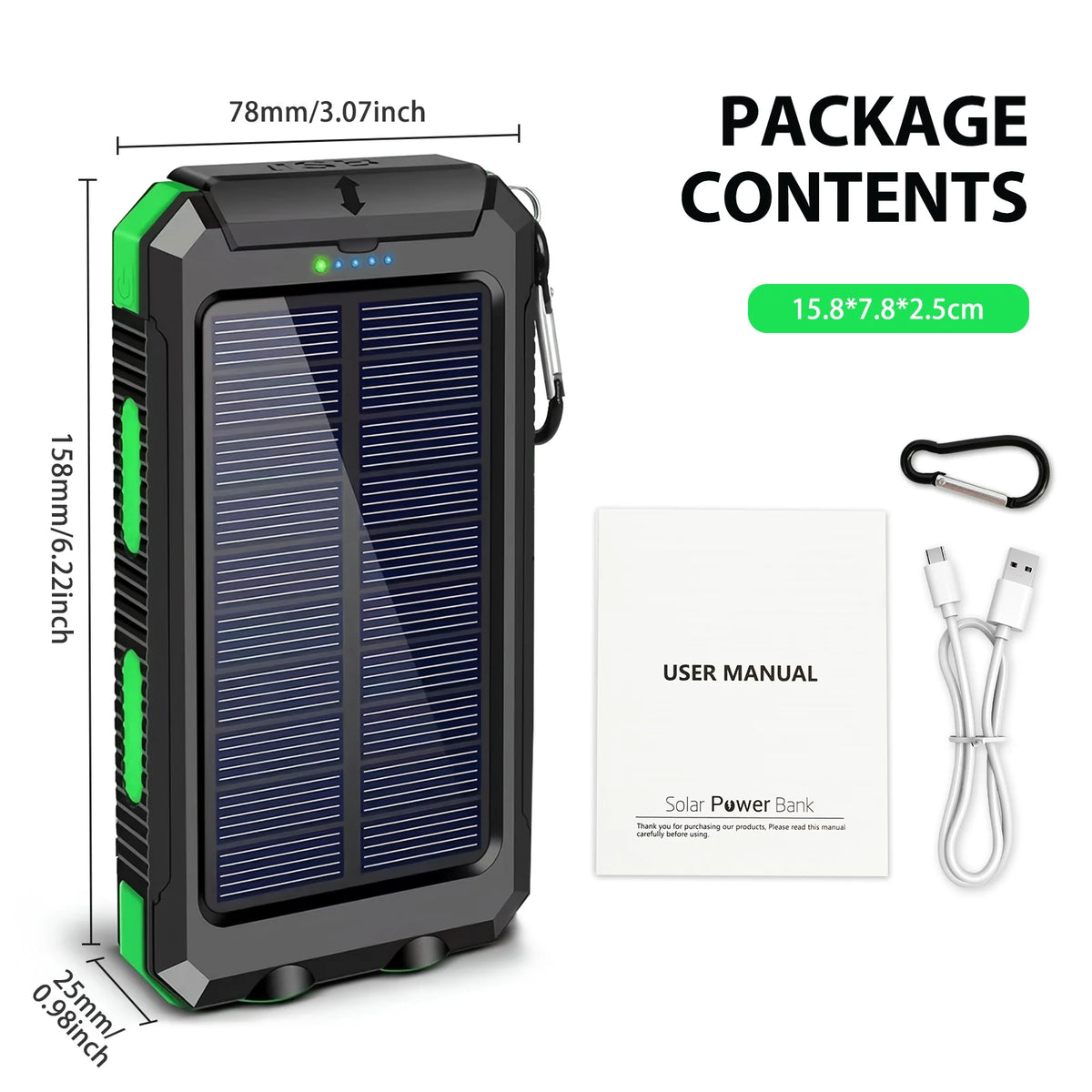 30000mAh Solar Power Bank with Flashlight Digital Display Fast Charger