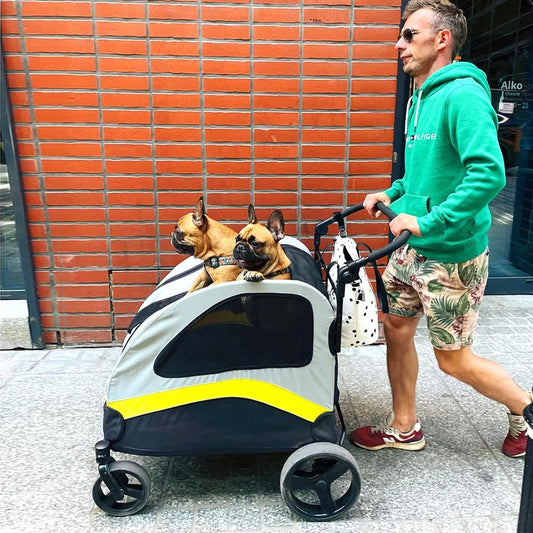 Foldable Four Wheel Dog Stroller With Shock Absorbing Swivel Wheels