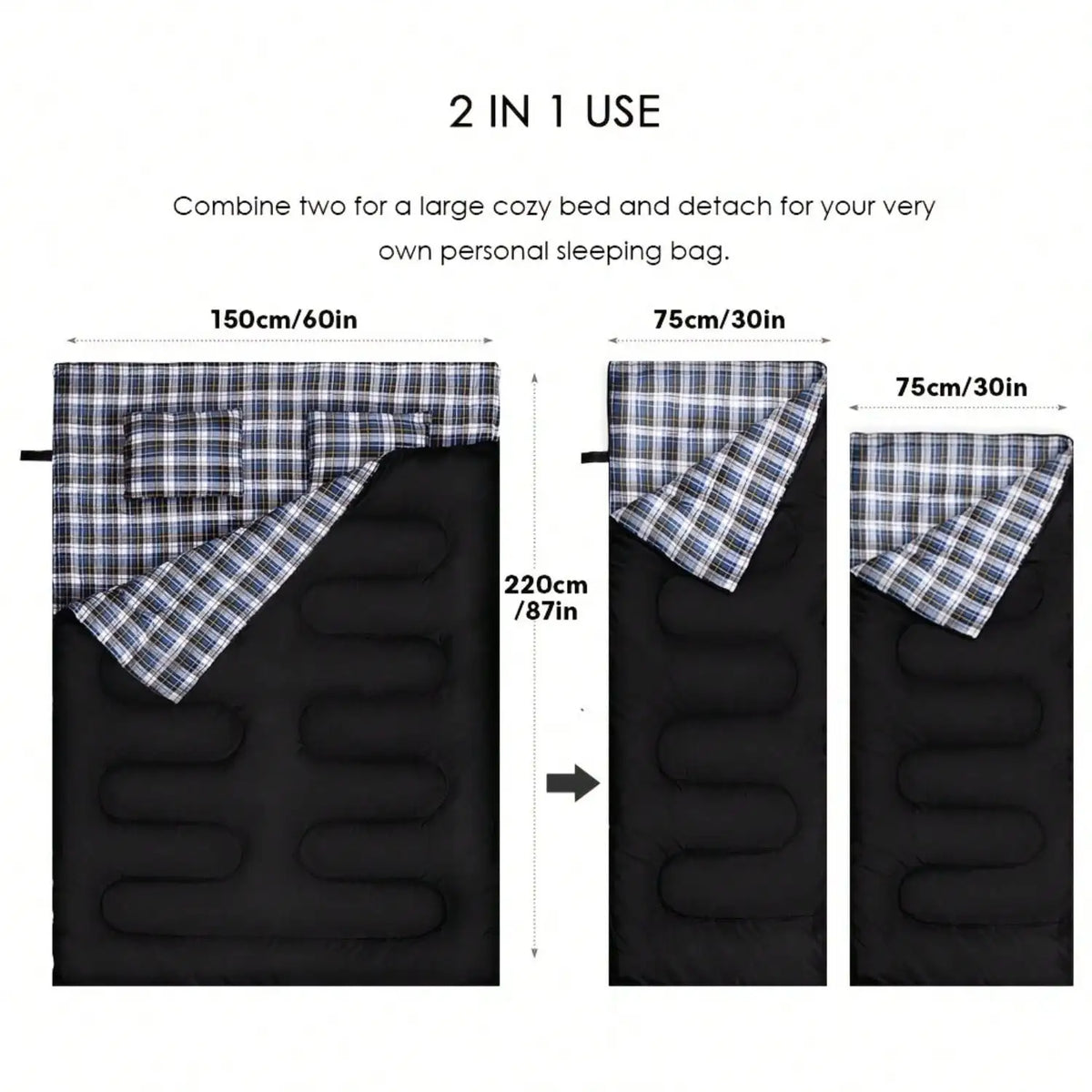 Double Camping Sleeping Bag With Two Pillows For Cold Weather