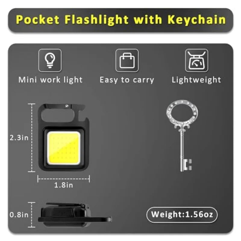 Rechargeable Mini Cob Keychain Flashlight With Magnet And Four Modes