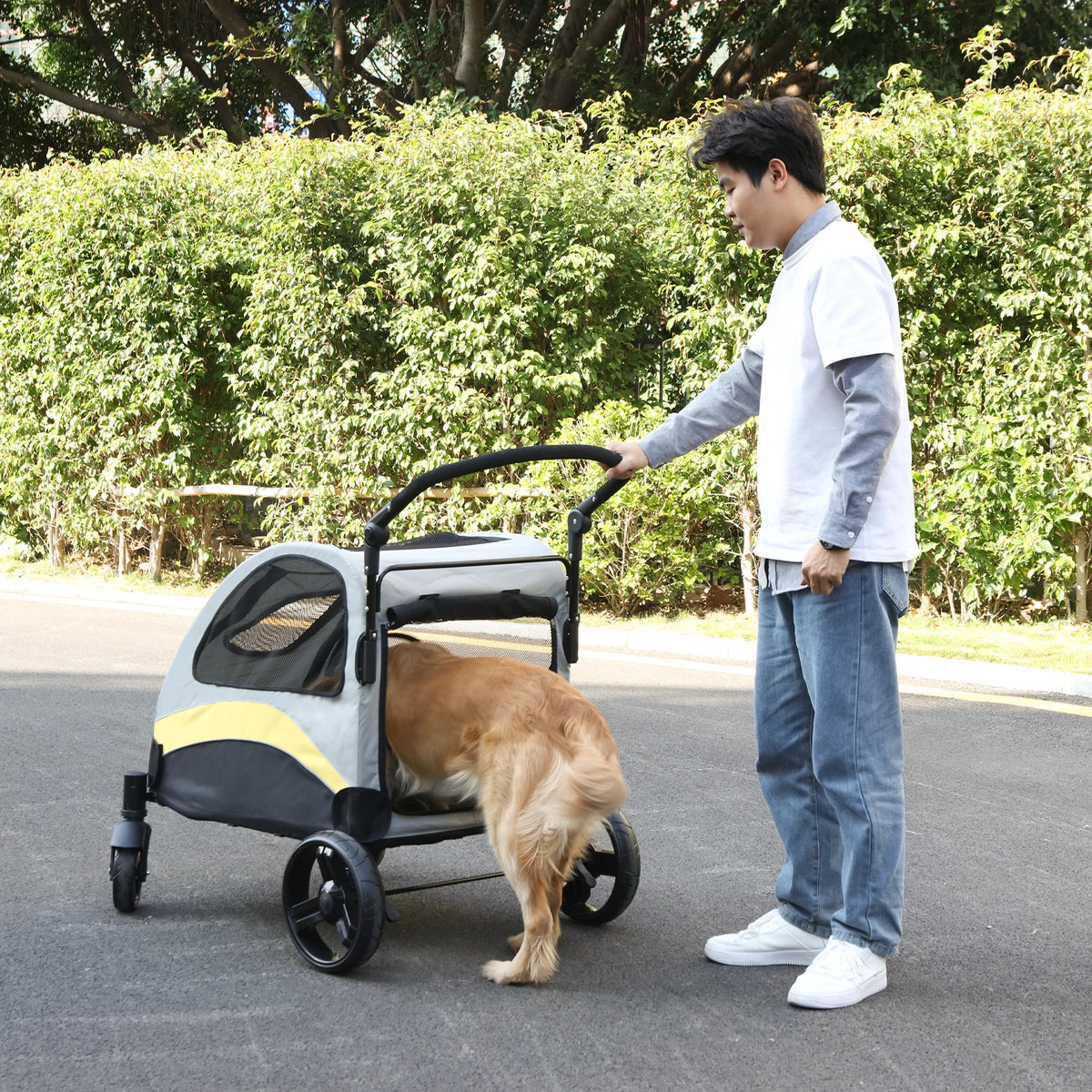 Foldable Breathable Dog Stroller With Four Wheels for Travel