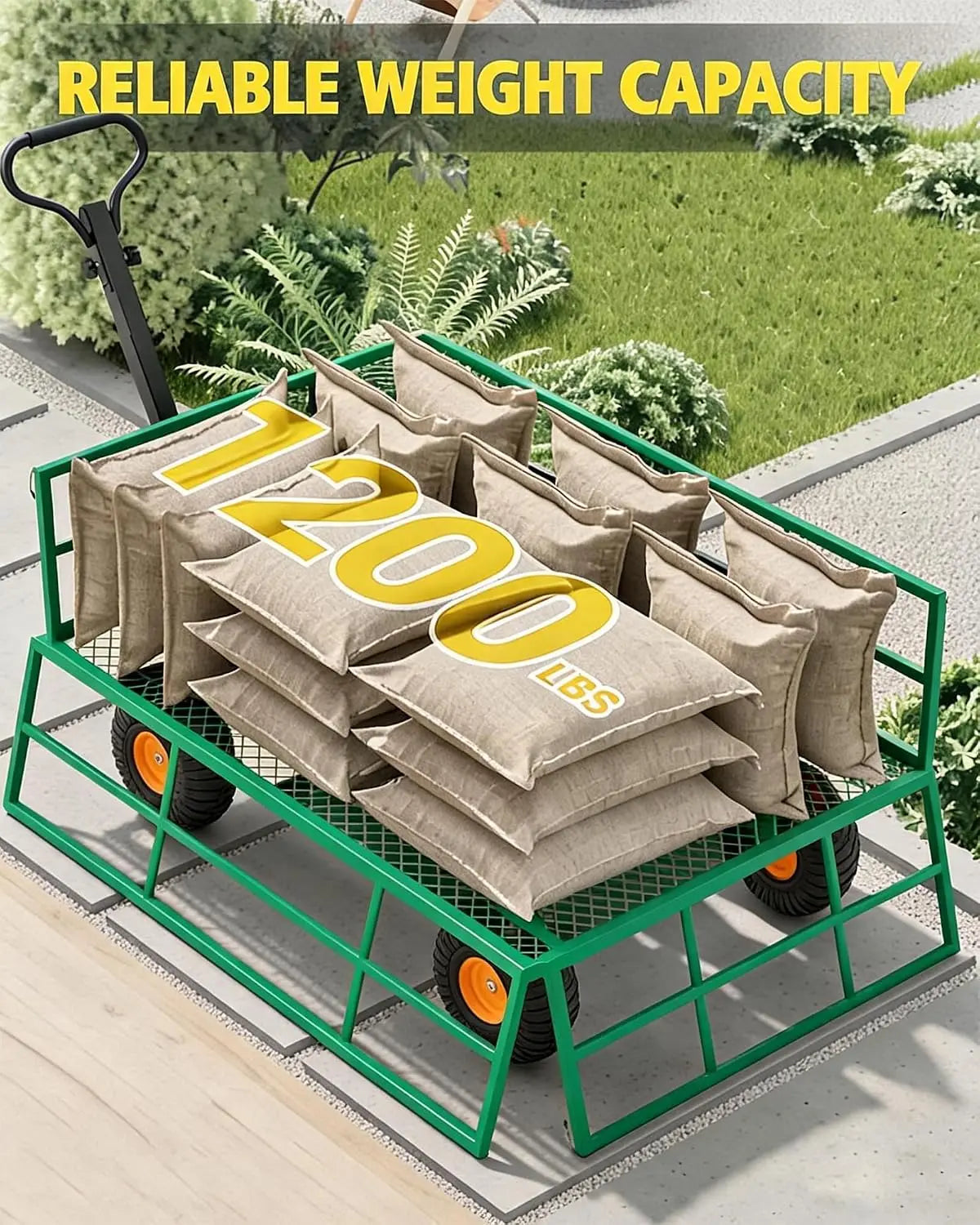 Tacleekii Heavy Duty Steel Garden Wagon With Removable Mesh Sides