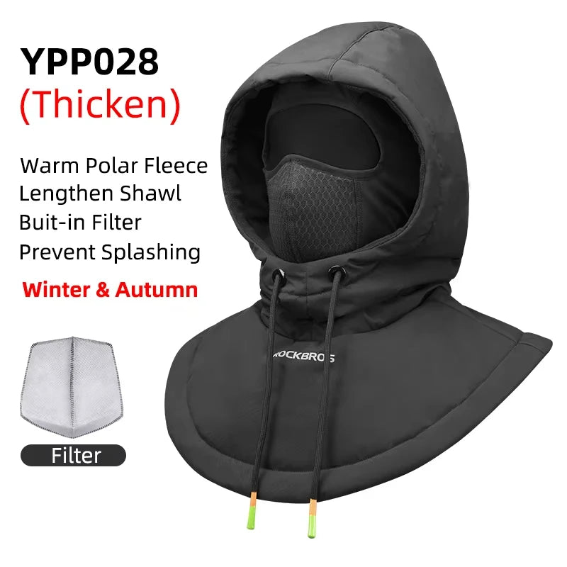 ROCKBROS Motorcycle Scooter Mask Winter Cycling Face Mask Women Men Hood Balaclava Warm Windproof Ski Mask Fleece Double Layer