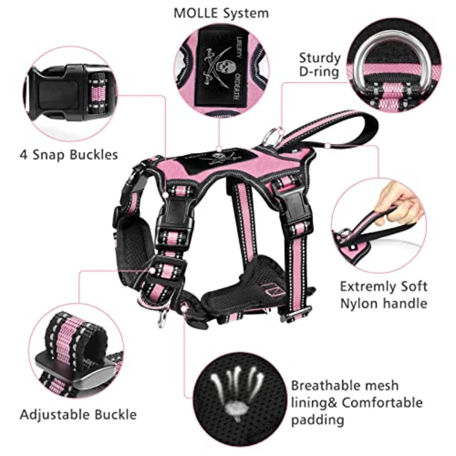 Reflective Nylon Dog Harness Collar And Leash Set No Pull Design