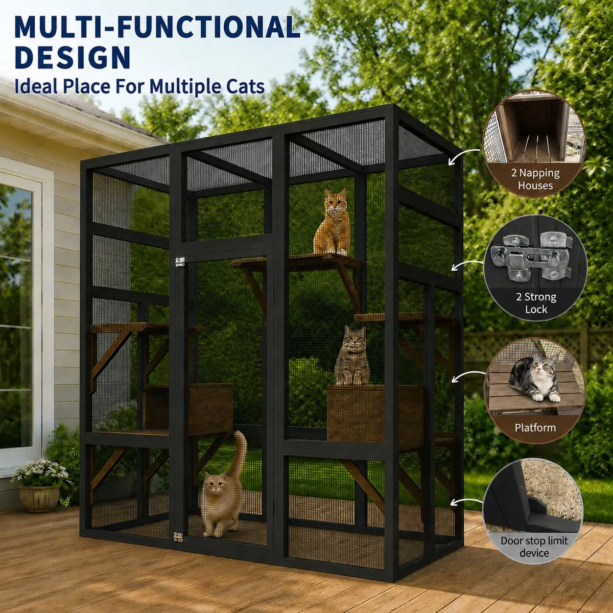 HiMISS Wooden Outdoor Catio Cat Enclosure With Weatherproof Roof