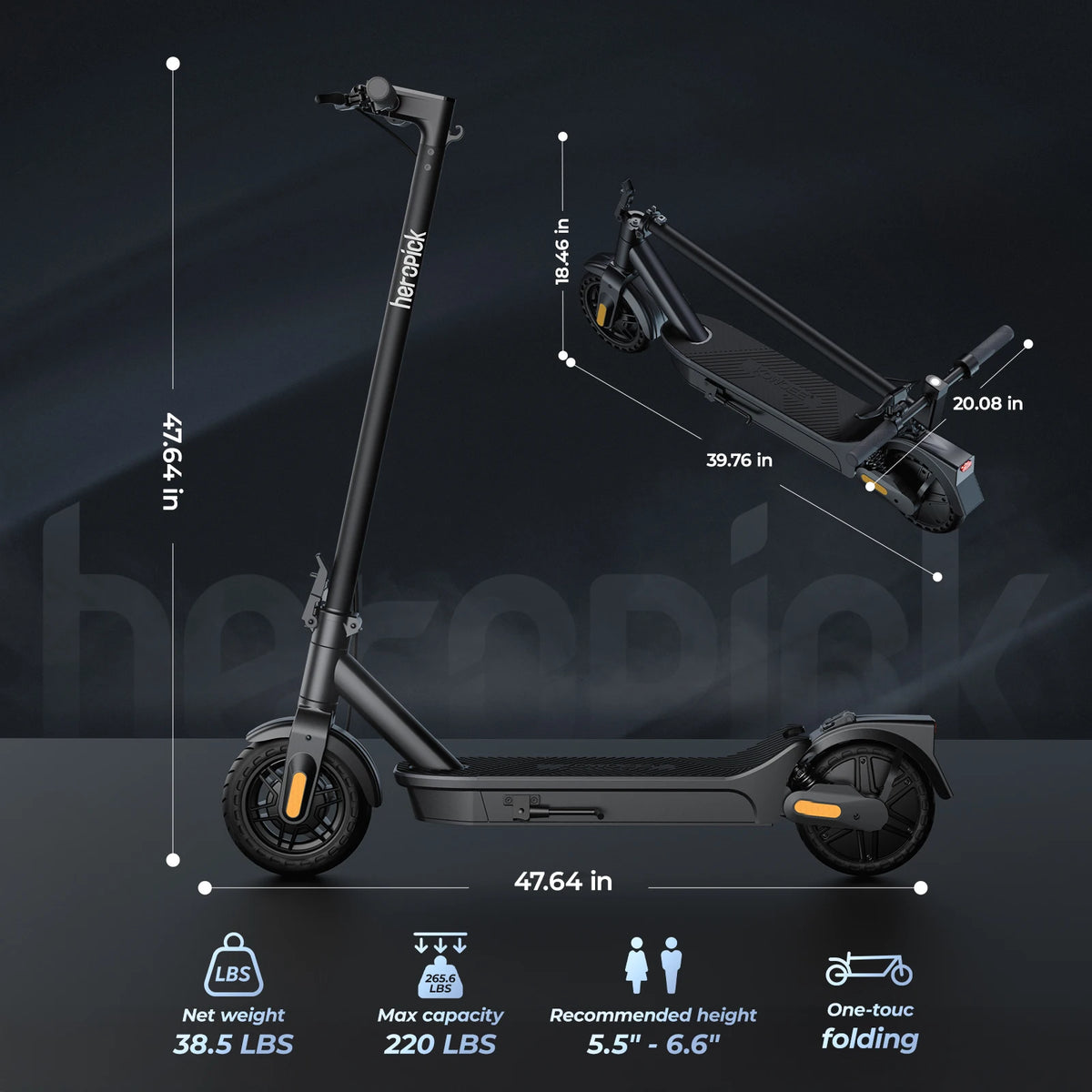 HeroPick Foldable Electric Scooter With Dual Suspension And Fast Charging