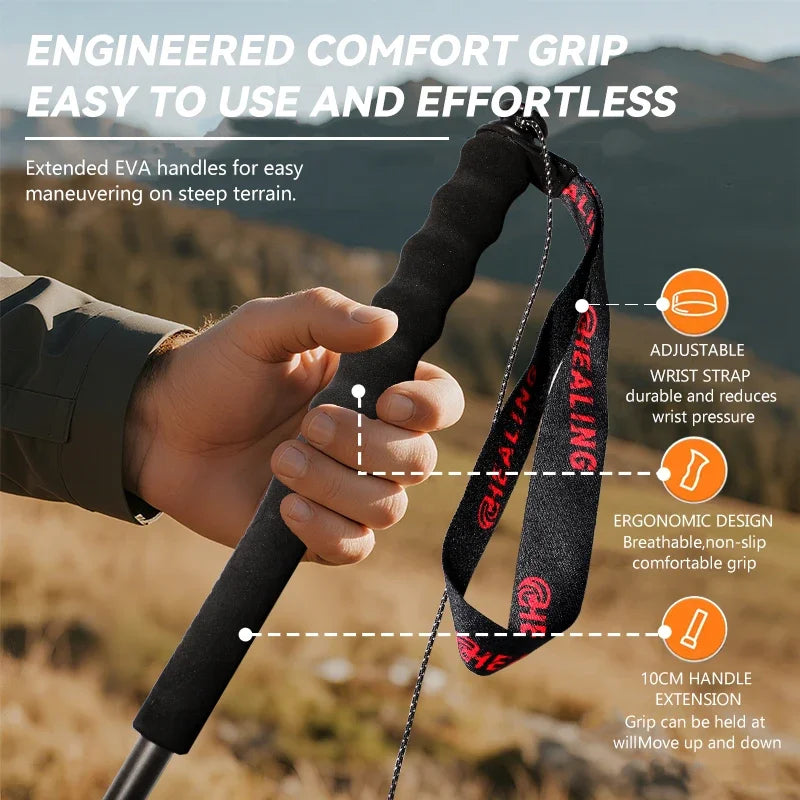 OKHEALING Carbon Fiber Foldable Trekking Poles Ultra Light Hiking Sticks