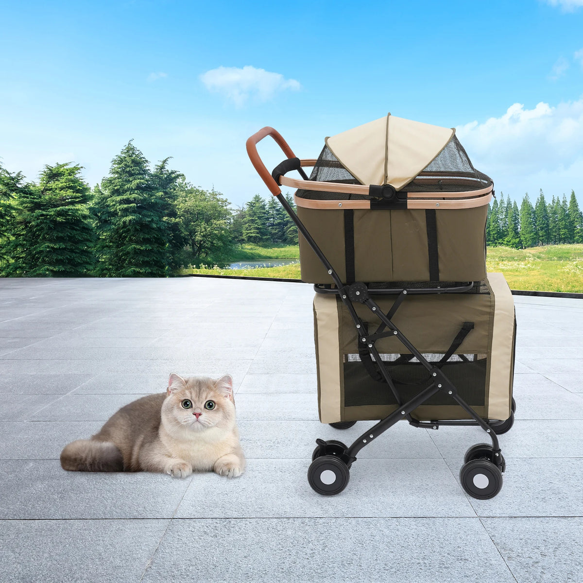 Bymaocar Foldable Two Tier Pet Stroller for Dogs and Cats