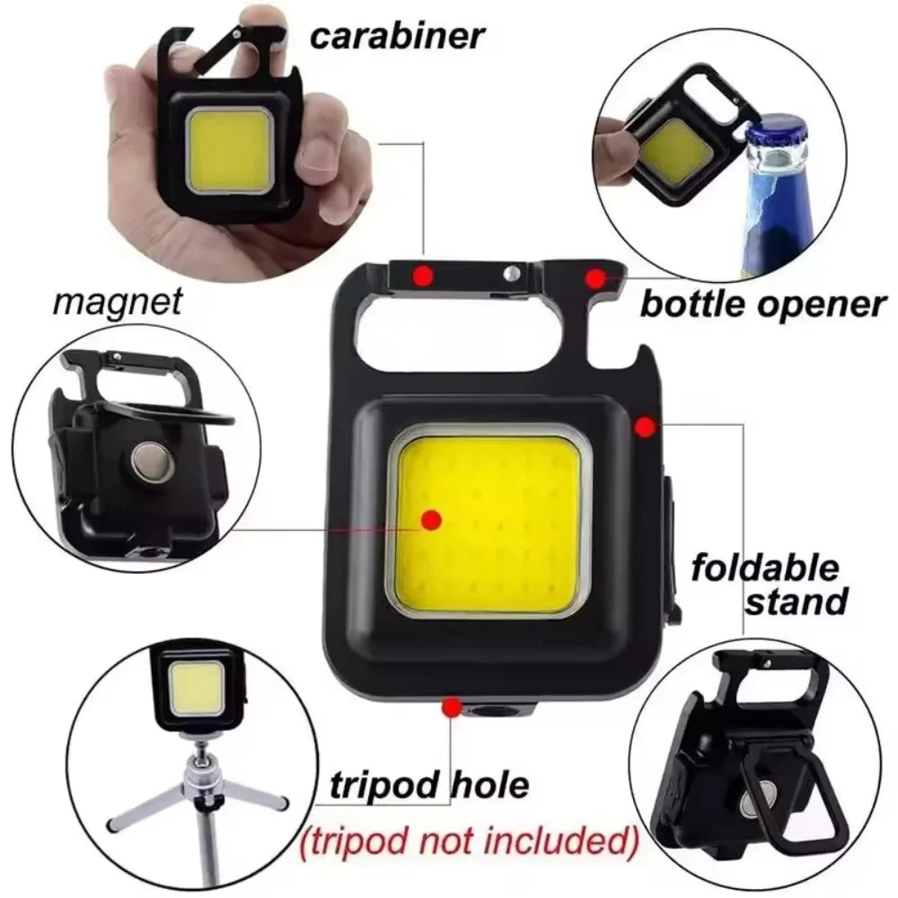 Rechargeable Mini Cob Keychain Flashlight With Magnet And Four Modes
