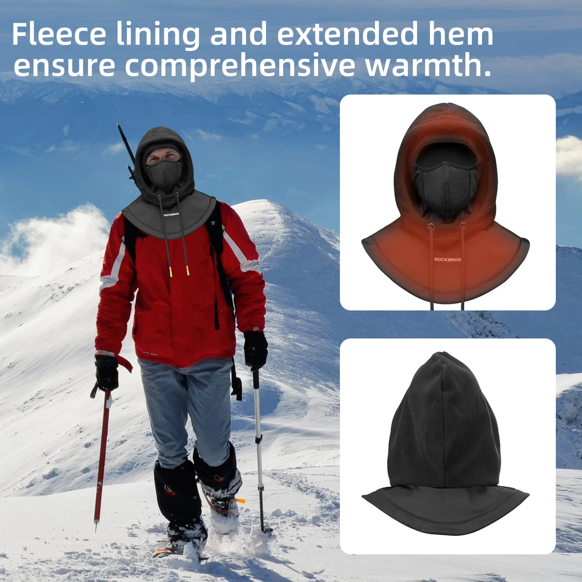 ROCKBROS Motorcycle Scooter Mask Winter Cycling Face Mask Women Men Hood Balaclava Warm Windproof Ski Mask Fleece Double Layer