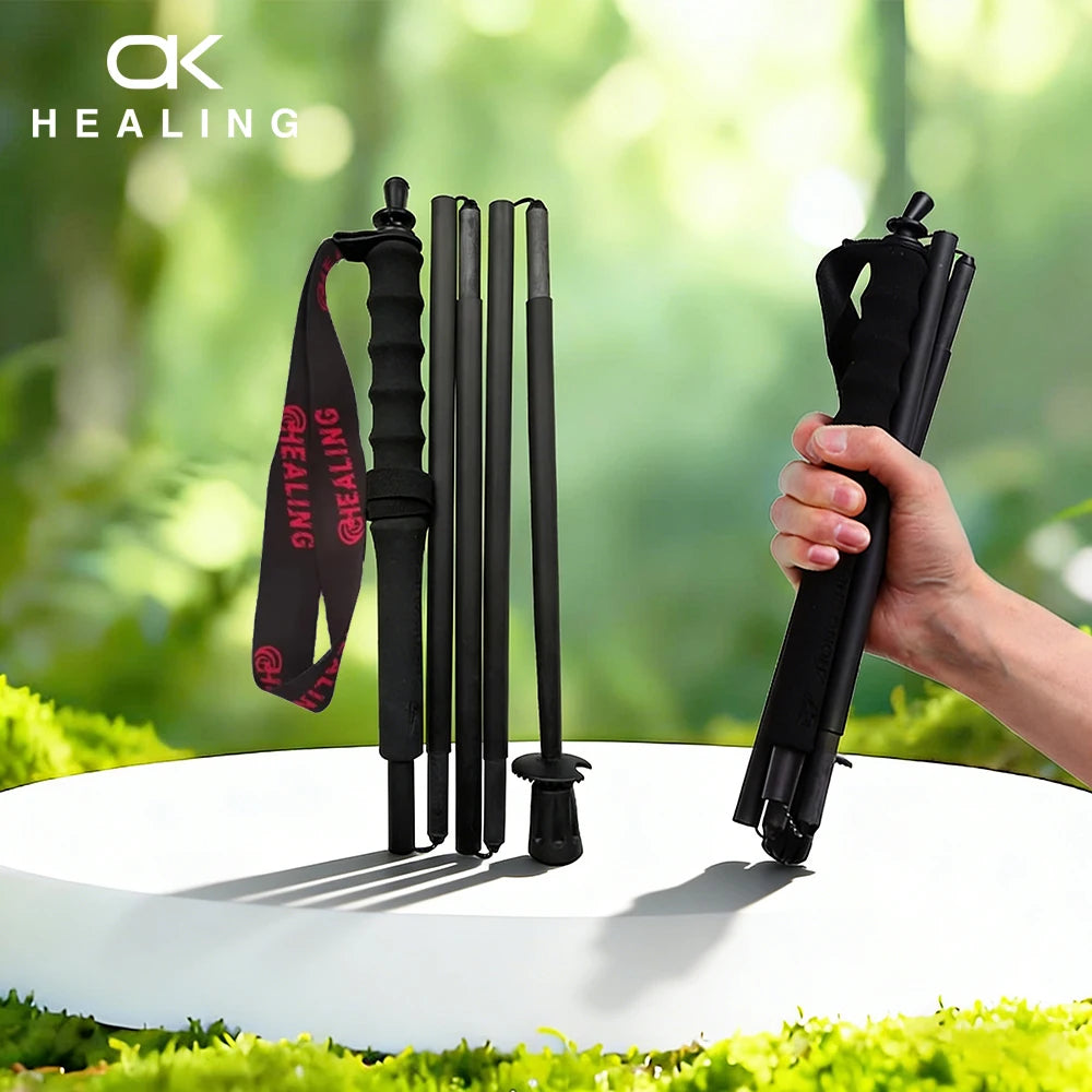 OKHEALING Carbon Fiber Foldable Trekking Poles Ultra Light Hiking Sticks