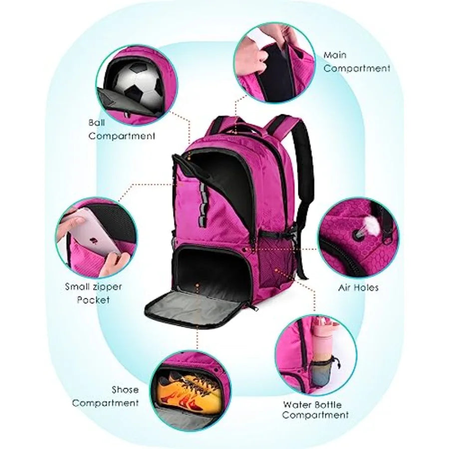 Nylon Soccer Sports Backpack With Ball Holders And Shoe Compartment