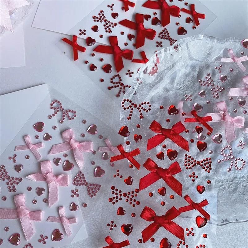 3D Bow Heart Kpop Photocard Stickers For Scrapbook Journals