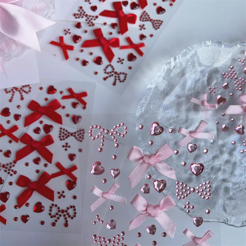 3D Bow Heart Kpop Photocard Stickers For Scrapbook Journals