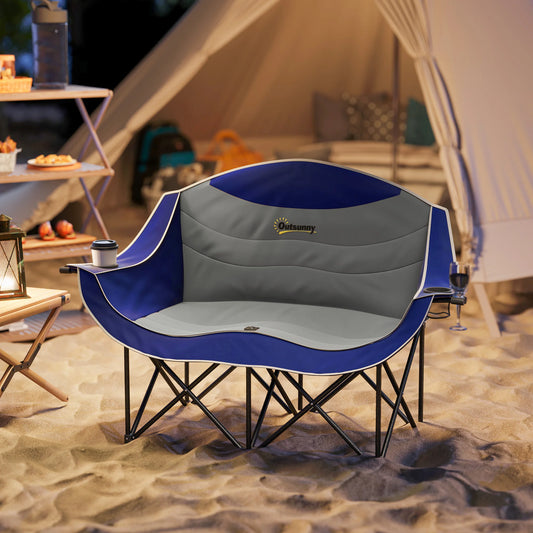 Outsunny Double Camping Chair Padded Folding Outdoor Beach Seat